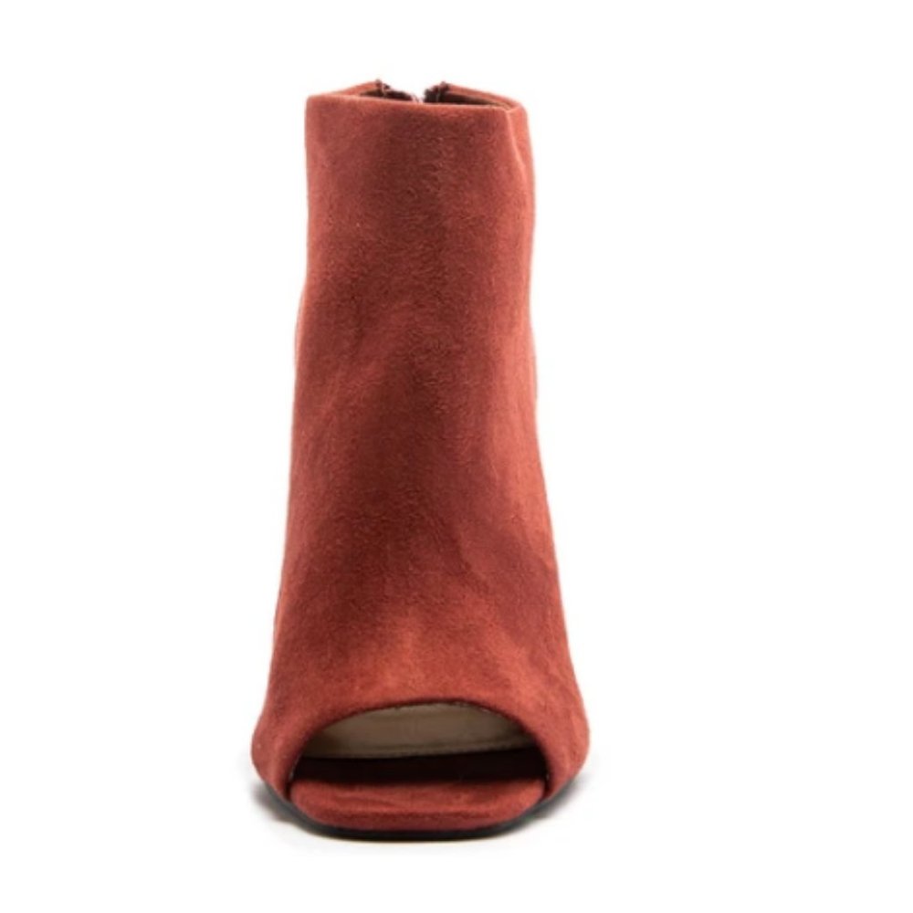 Peep Toe Faux Suede Booties in Merlot - Picture 2 of 4